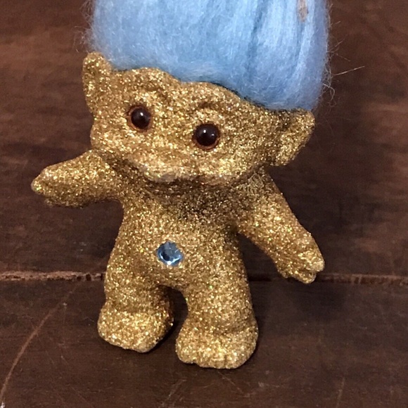 Scarce Original Gold Glitter Troll Good Luck Doll DAM Mystery Troll Blue Hair - Picture 2 of 4